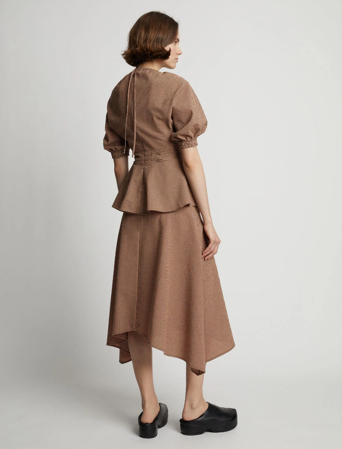 Proenza Schouler White Label | Gingham Long Sleeve Peplum Top - Coral/Black 5 Proenza Schouler White Label | Gingham Long Sleeve Peplum Top - Coral/Black - Image 5