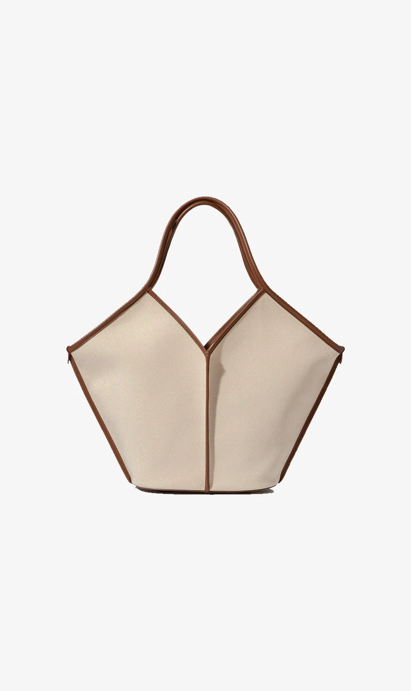 Hereu | Calella Leather Trimmed Tote Bag - Beige/Chestnut 1 Hereu | Calella Leather Trimmed Tote Bag - Beige/Chestnut