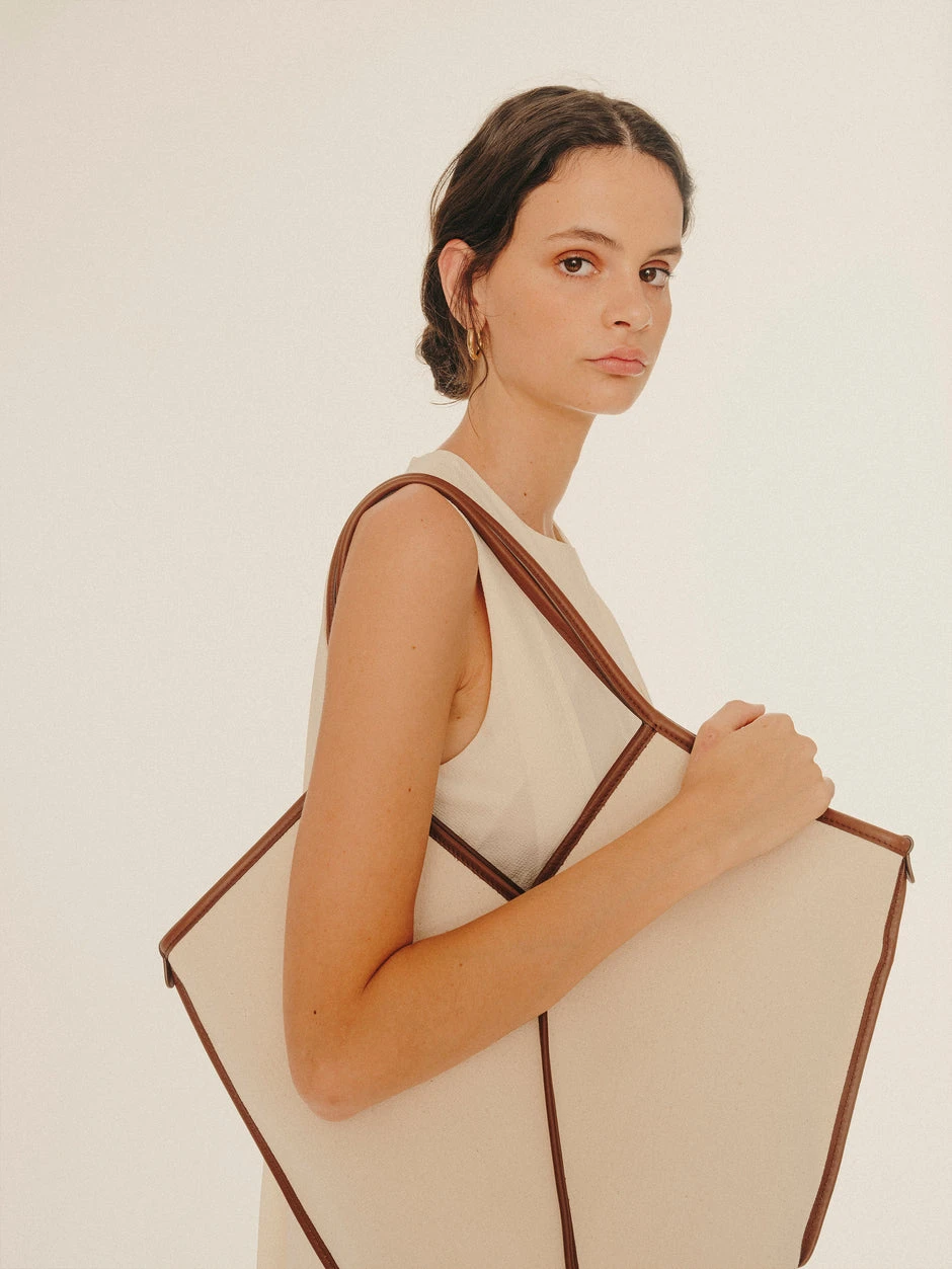 Hereu | Calella Leather Trimmed Tote Bag - Beige/Chestnut 5 Hereu | Calella Leather Trimmed Tote Bag - Beige/Chestnut - Image 5