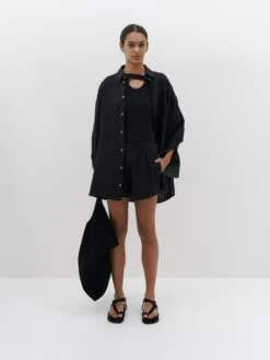 Bassike | Seersucker Pull On Mini Short - Black -Clothing Best Sale SS22WFB78 seersucker pull on mini short black FULL2 2000x c886208f b177 4094 8940 f02f0903223a