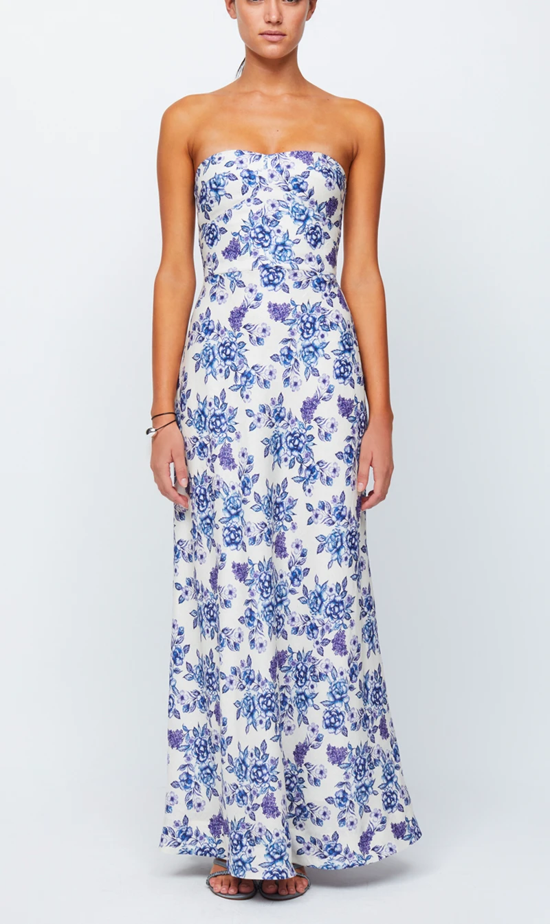 Bec + Bridge | Audette Strapless Maxi - Porcelain Floral 1 Bec + Bridge | Audette Strapless Maxi - Porcelain Floral