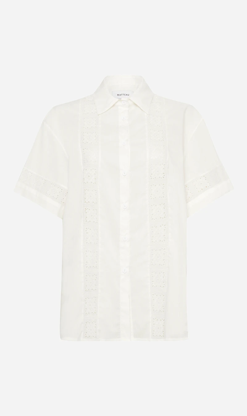 Matteau | Broderie Trim Shirt - White 1 Matteau | Broderie Trim Shirt - White