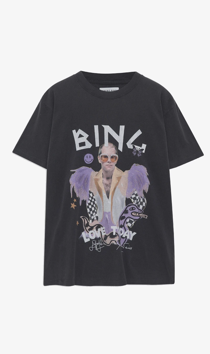Anine Bing | Lili Tee Elton John - Washed Black 1 Anine Bing | Lili Tee Elton John - Washed Black